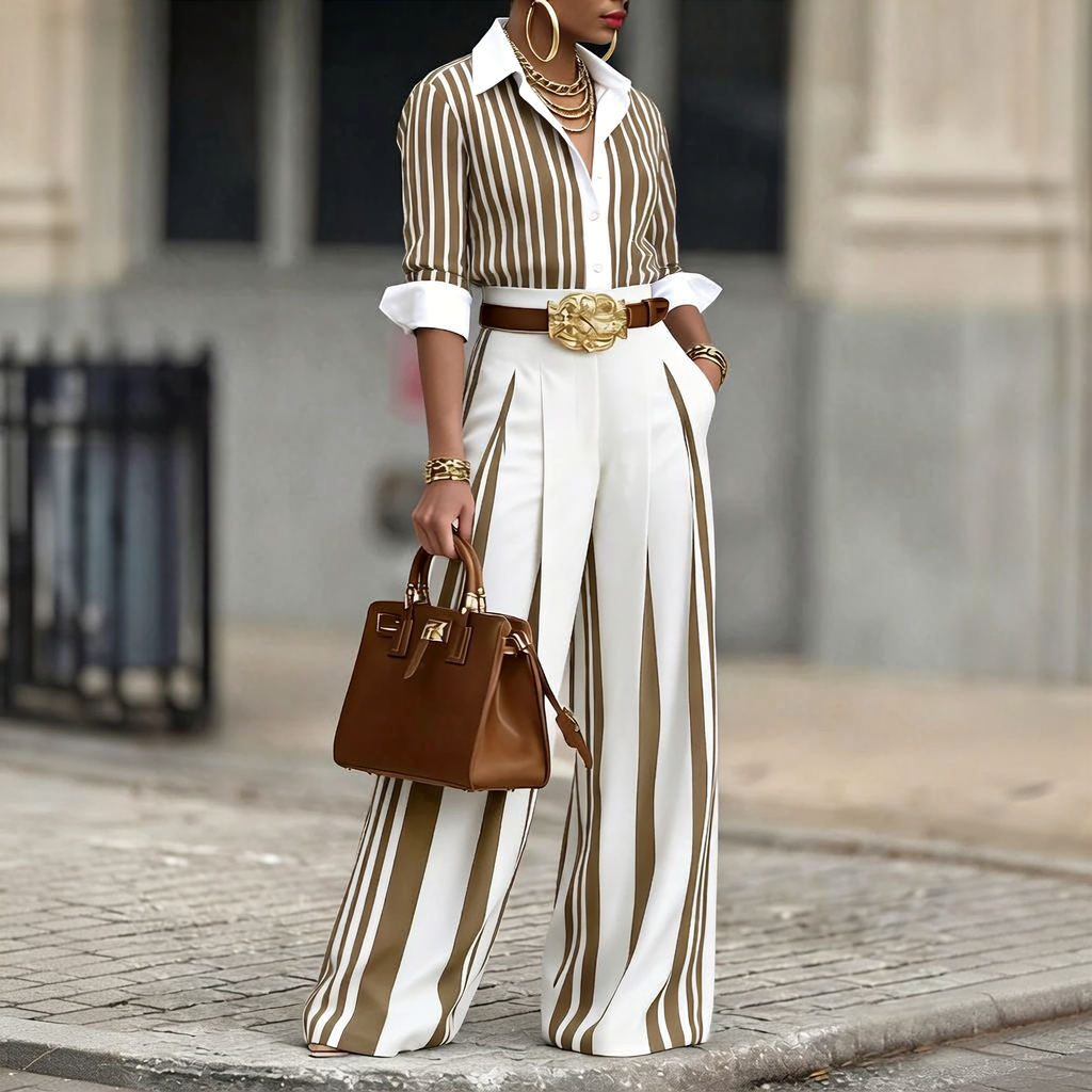 The Elara Old Money Striped Blouse & Palazzo Set