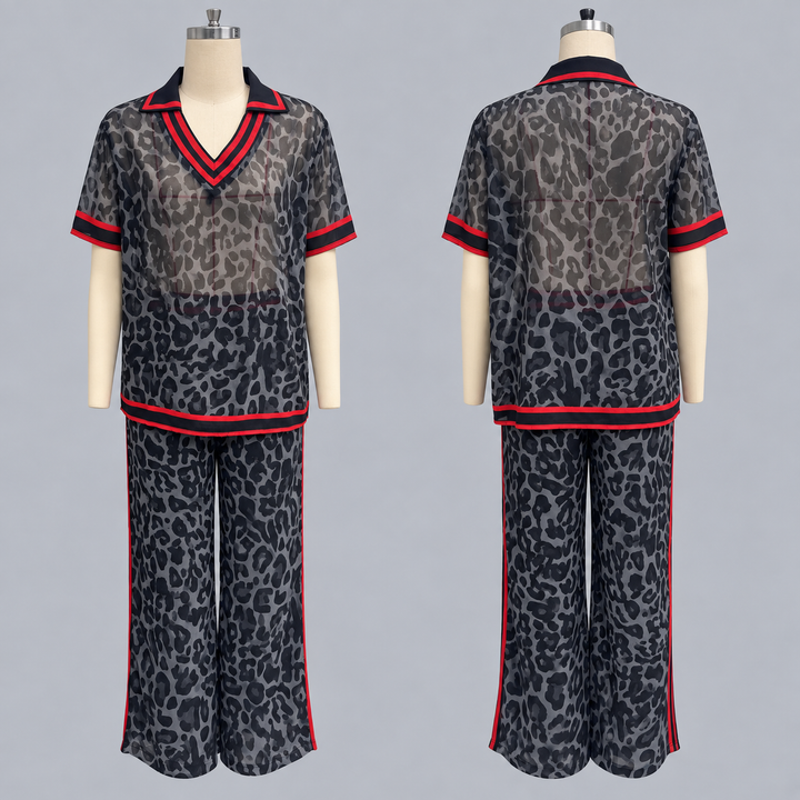 The Elara Leopard Sheer Palazzo Suit