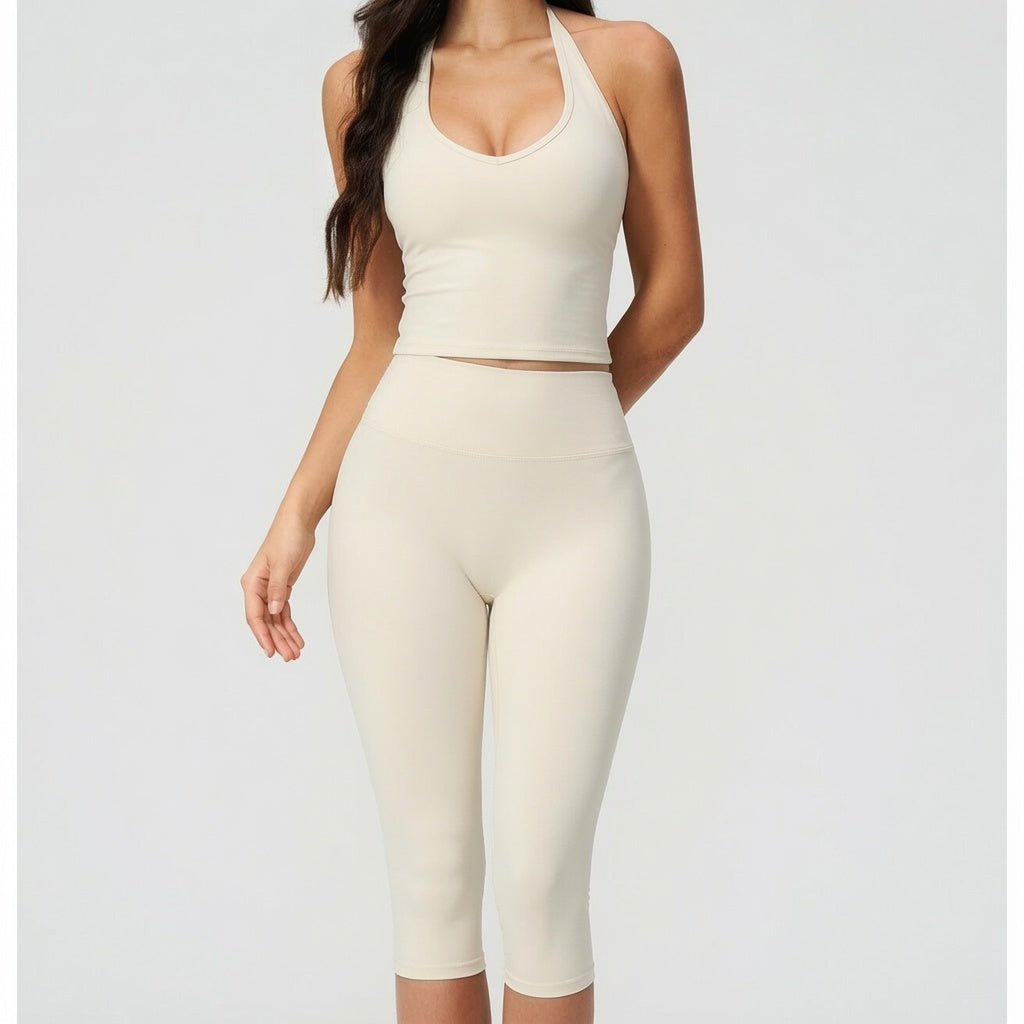 The Elara Quick-Dry Halter Crop Top &amp; Capri Leggings Set
