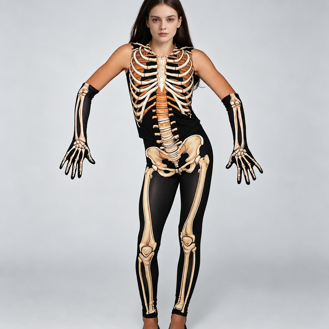 The Elara Skeleton Print Halloween Costume Set