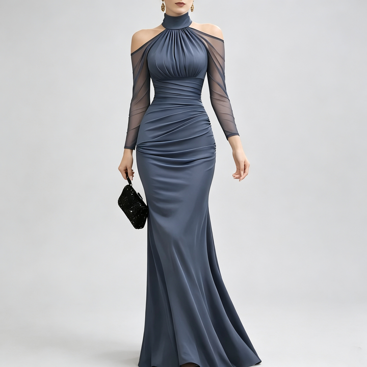 The Elara Sheer Cold-Shoulder Mermaid Gown