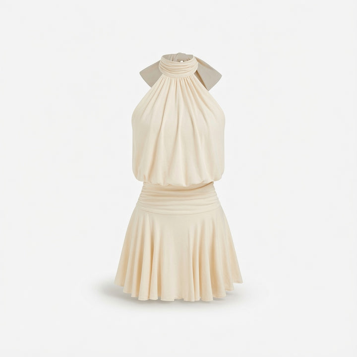 The Elara Stand Collar Sleeveless A-Line Mini Dress