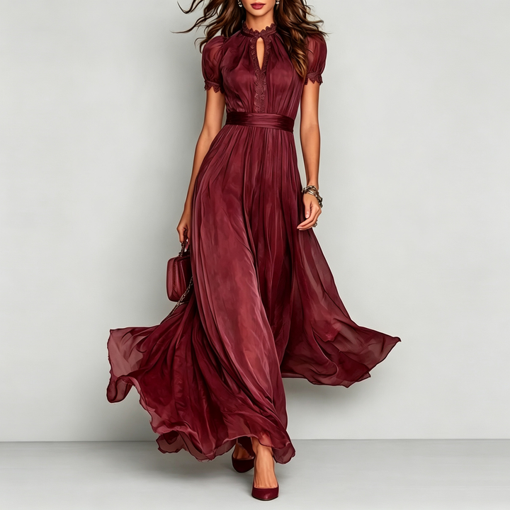 The Elara Keyhole Lace-Trim Maxi Dress