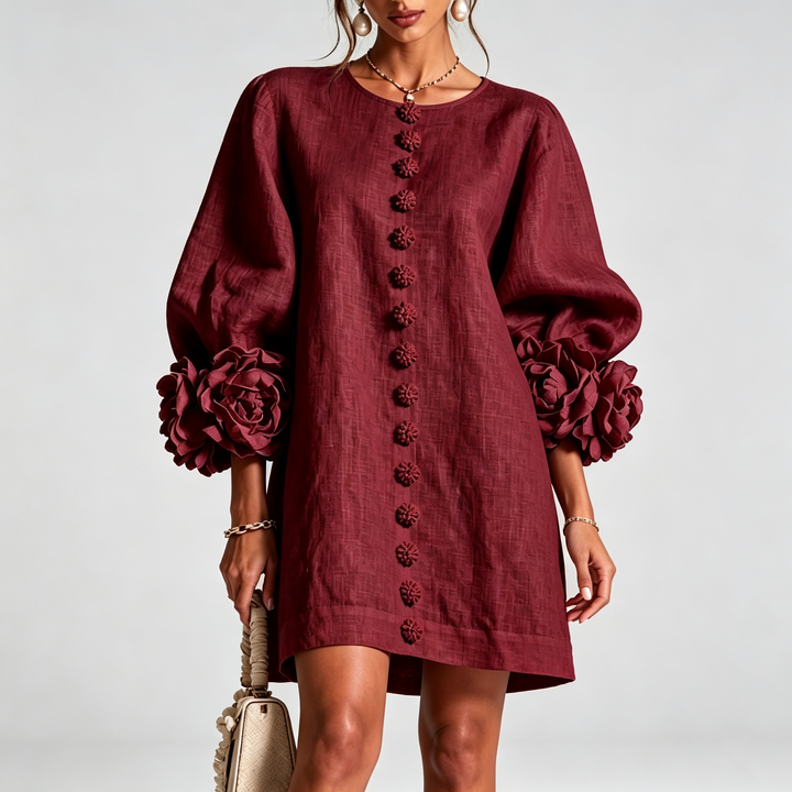 The Elara Sculpted Rose Cuff Mini Dress