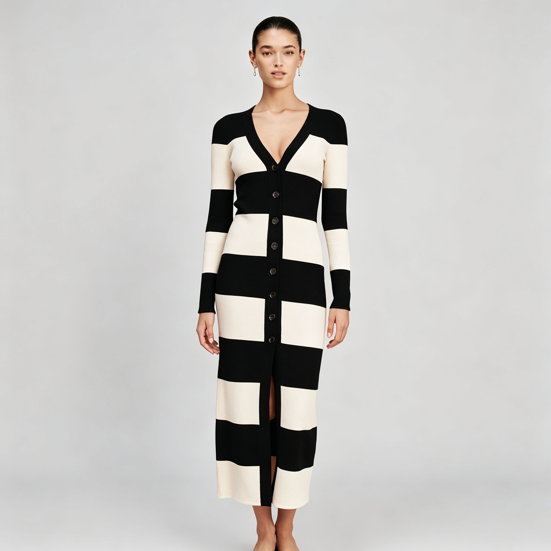 The Elara Monochrome Stripe Knit Set