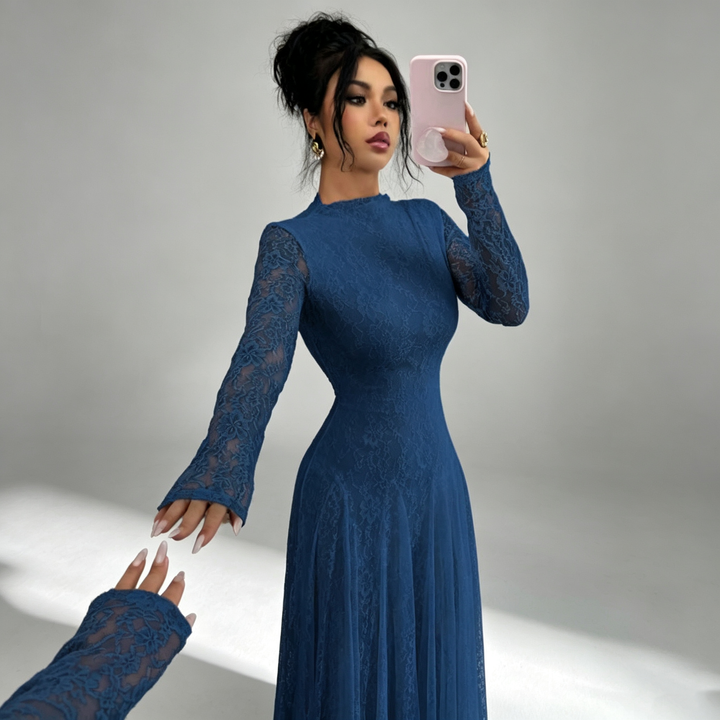The Elara Lace Mock-Neck Maxi Dress