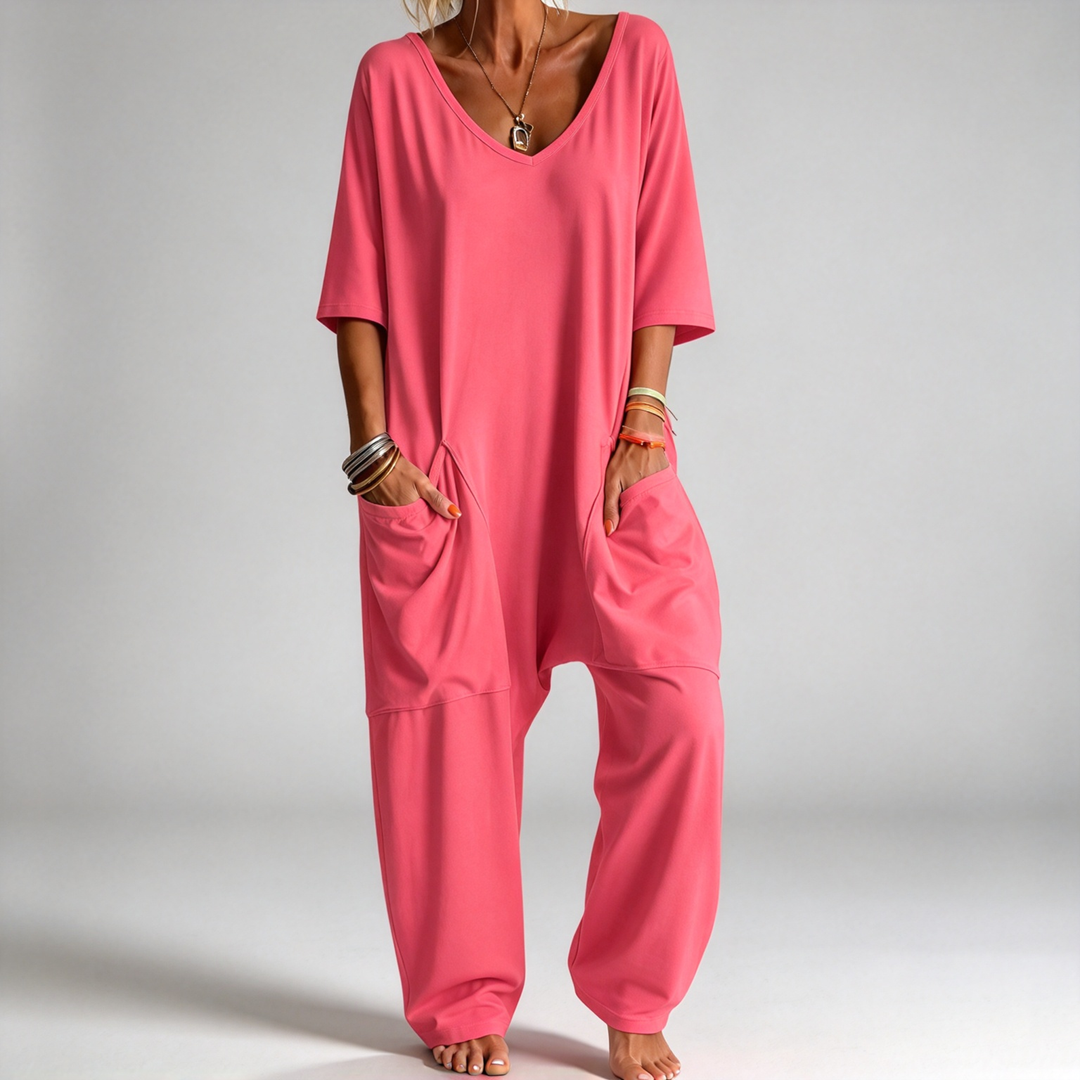 The Elara Relaxed V-Neck Pocket Jumpsuit