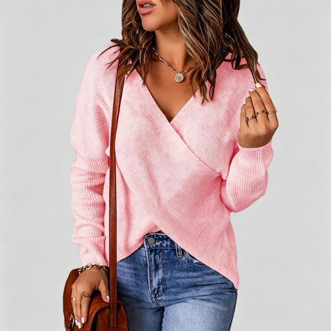 The Elara Wrap V-Neck Ribbed Knit Sweater