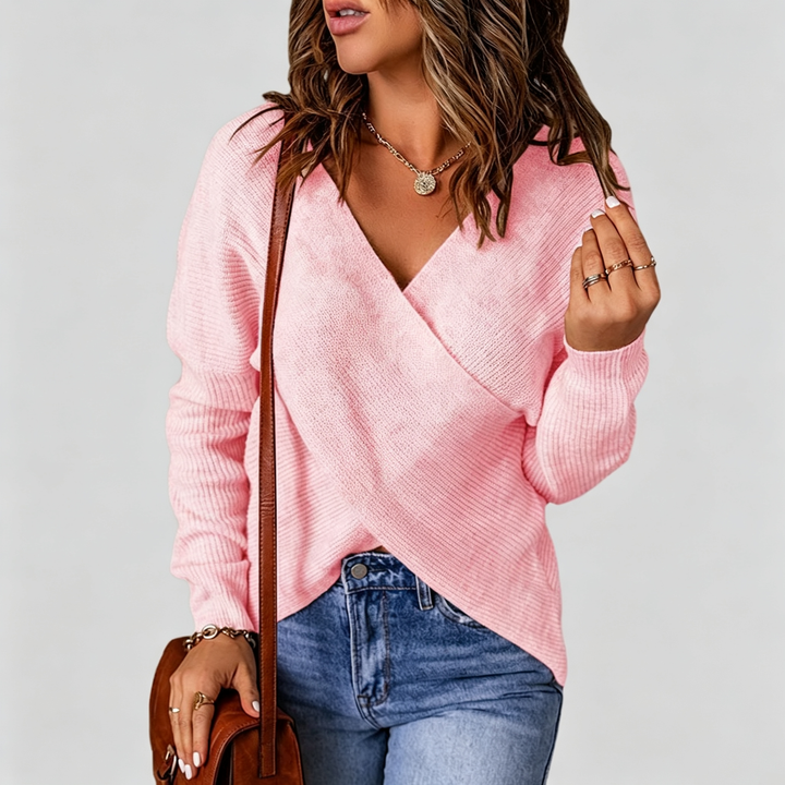 The Elara Wrap V-Neck Ribbed Knit Sweater