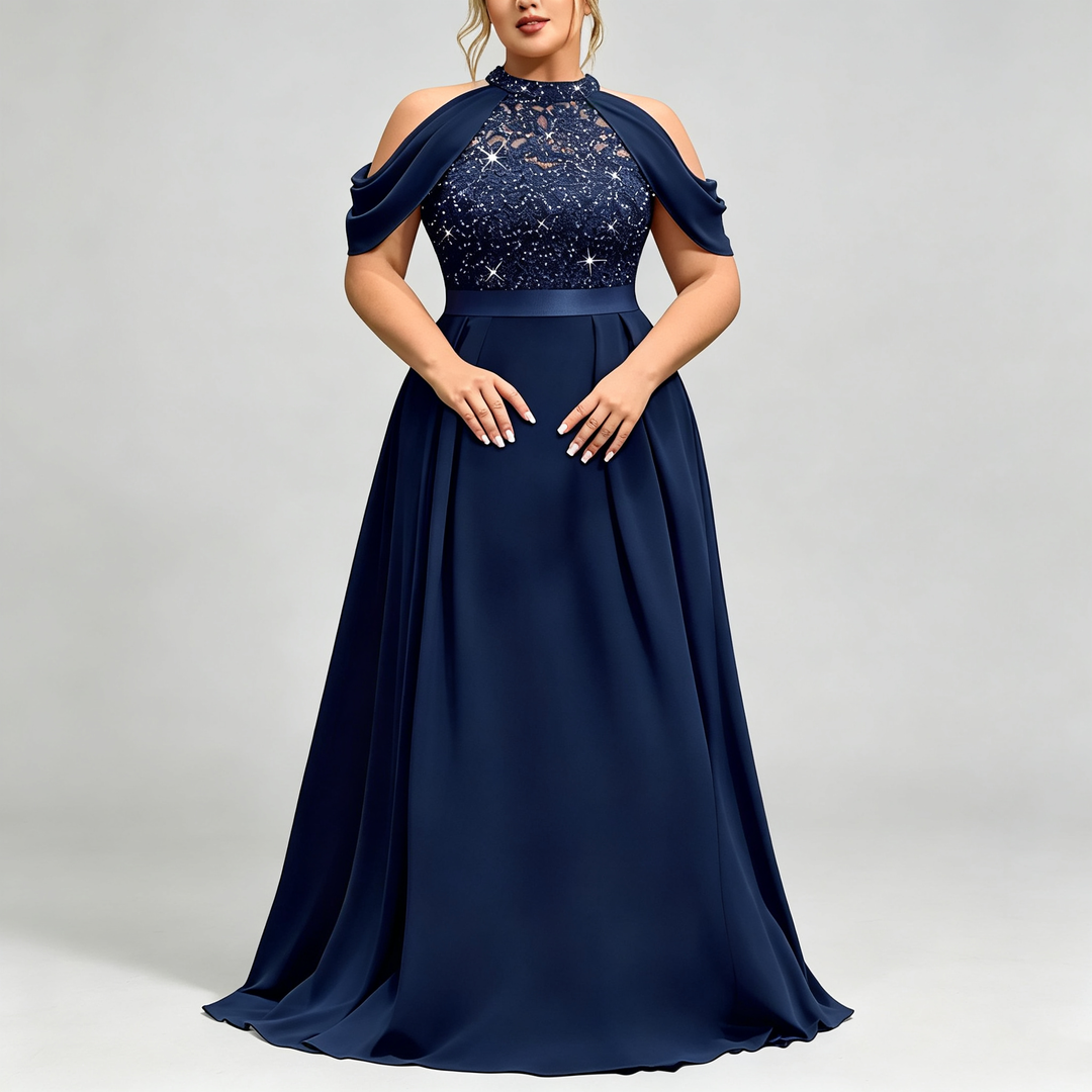 The Elara Sequin Capelet Gown