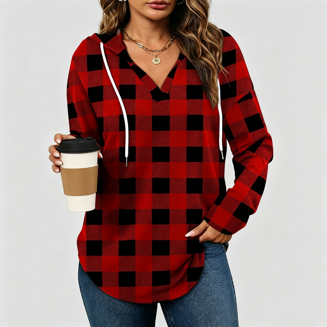The Elara Plaid Hooded Tunic Top