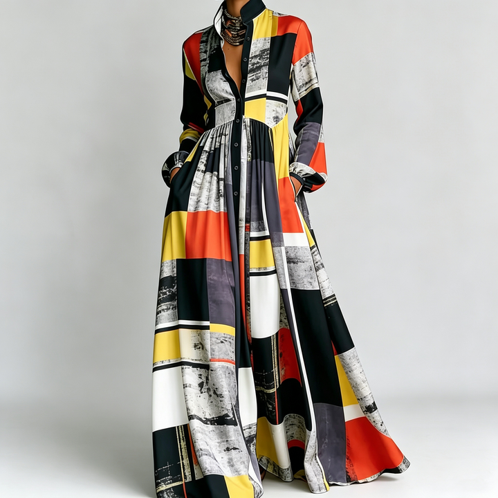 The Elara Printed Maxi Shirt Dress