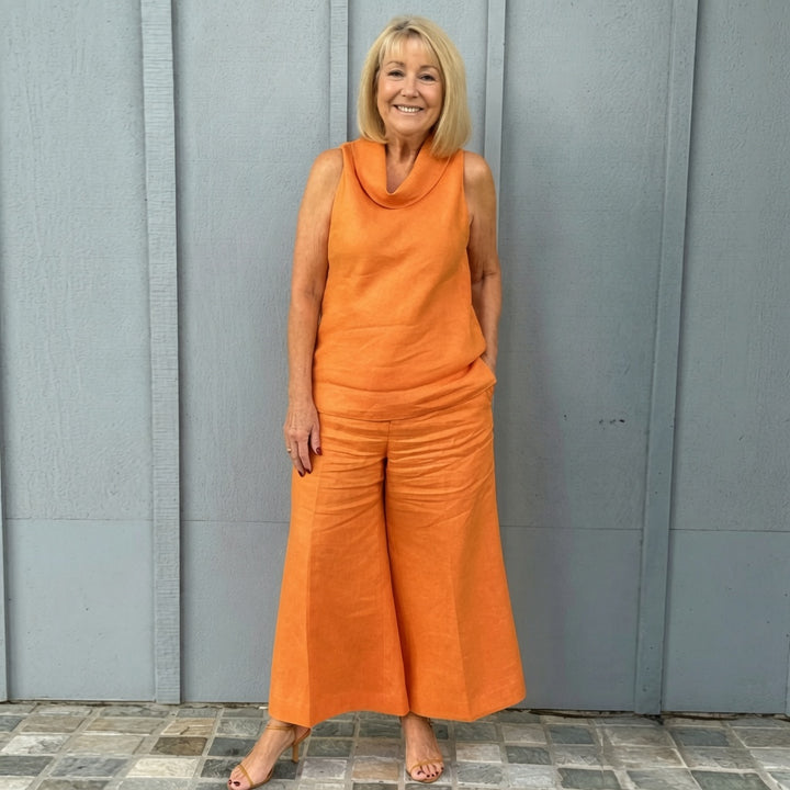 The Elara Cowl Neck Linen Two-Piece Set