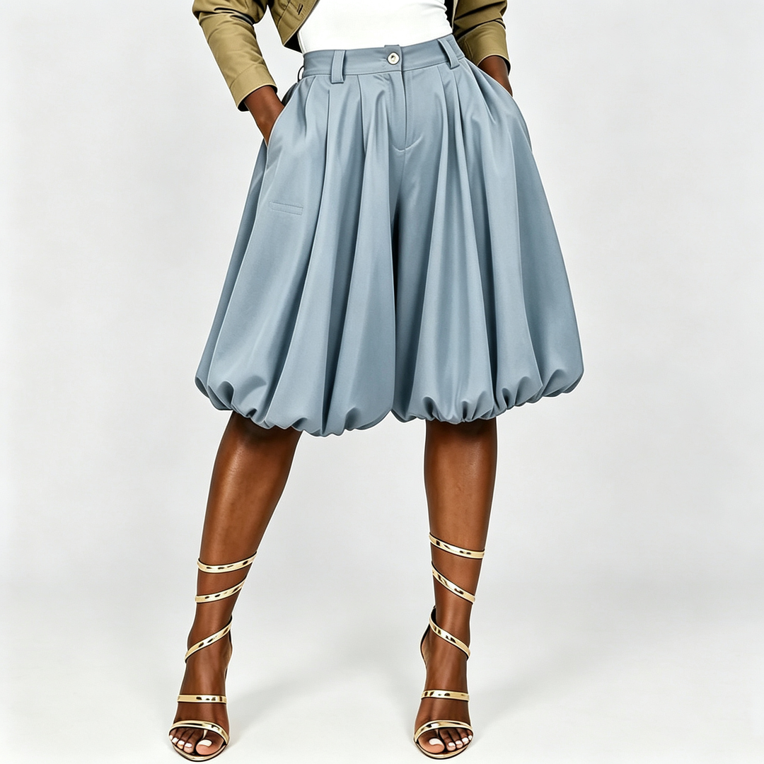 The Elara Bubble-Hem Pleated Shorts