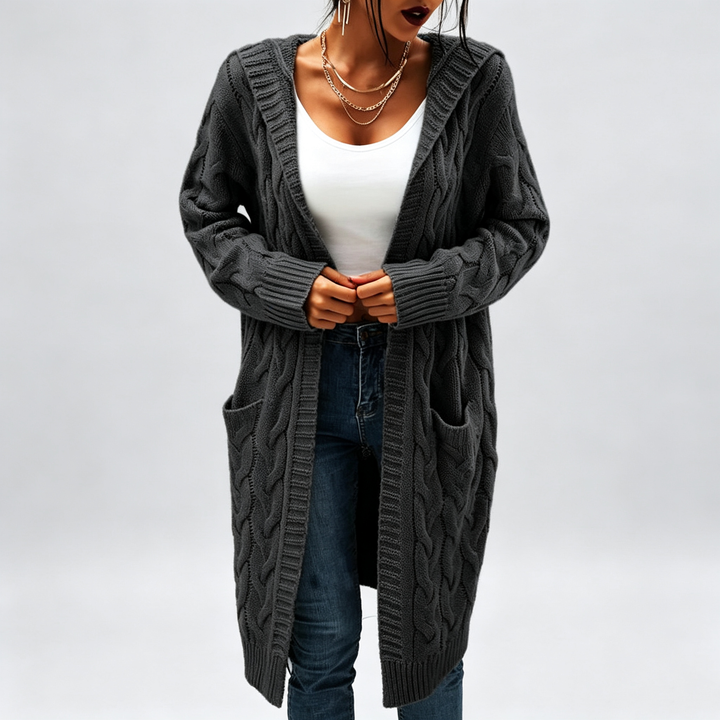 The Elara Cable-Knit Hooded Cardigan