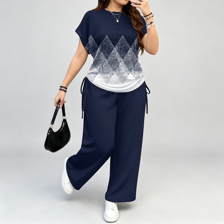 The Elara Curvy Art Print Wide-Leg Set