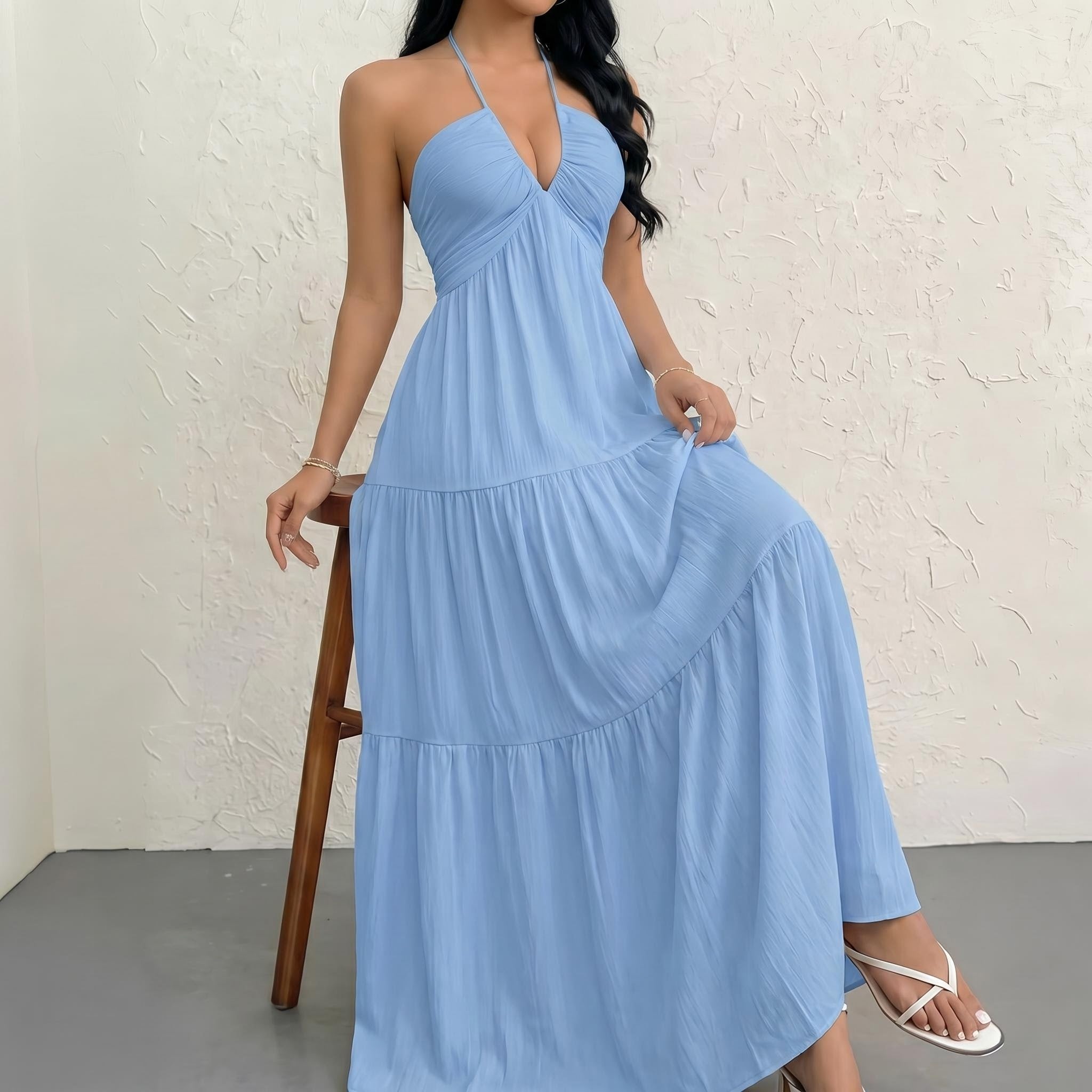 The Elara Open-Back Halter Gown