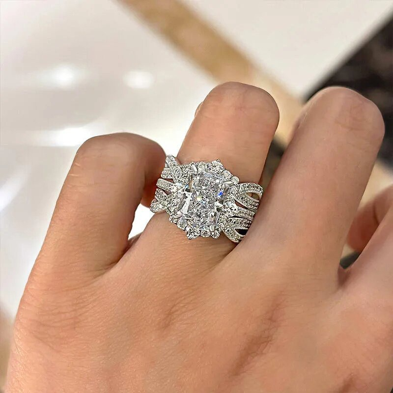Square CZ Halo Multi-Band Ring