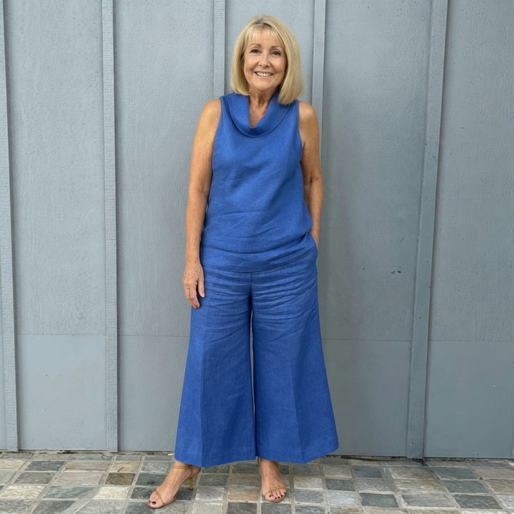 The Elara Cowl Neck Linen Two-Piece Set