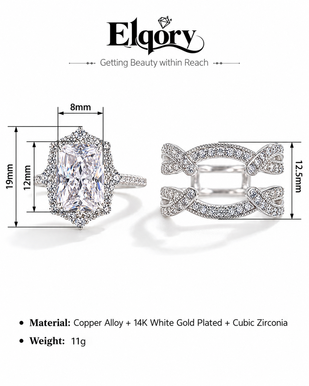 Square CZ Halo Multi-Band Ring