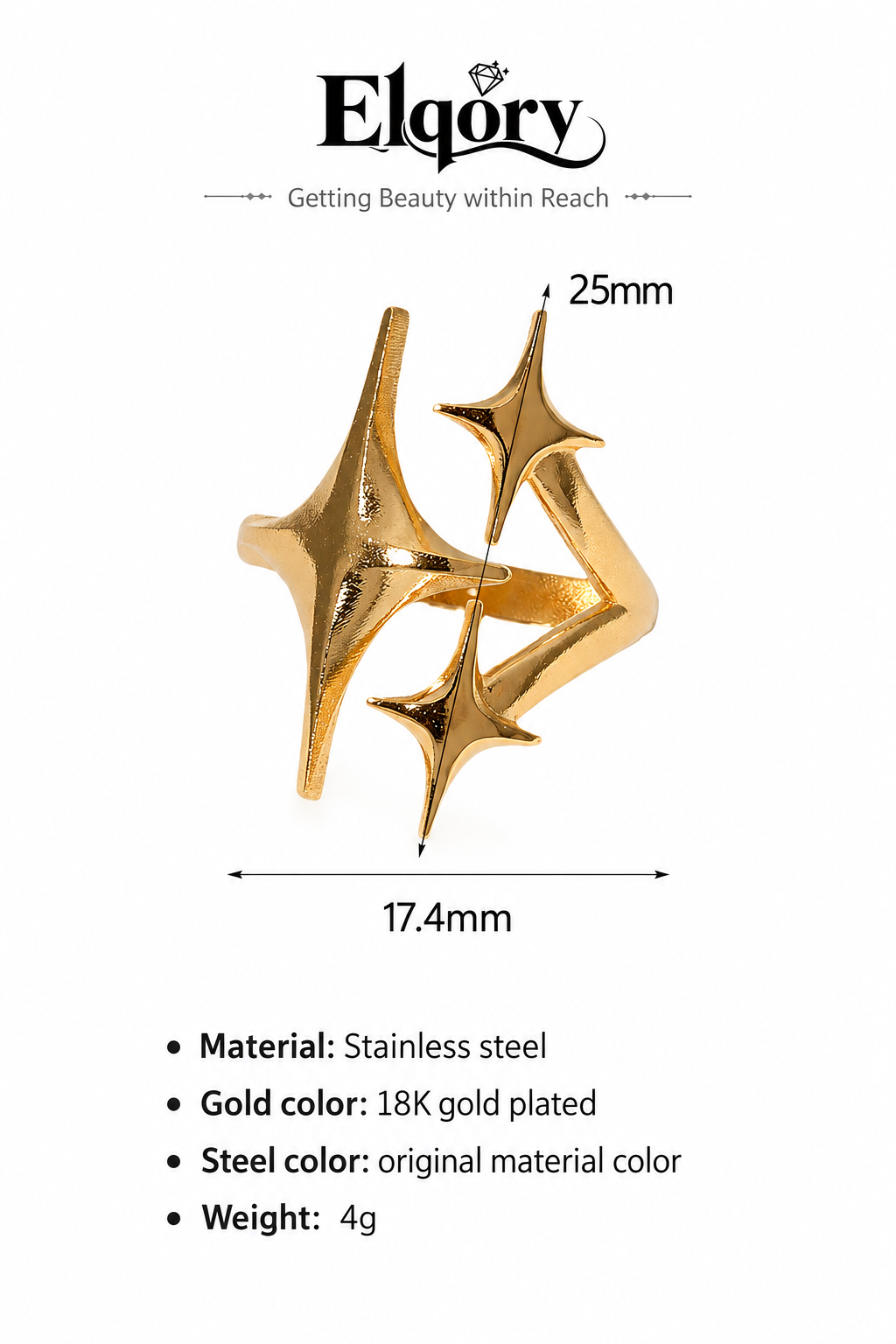 Geometric Star Open Band Ring