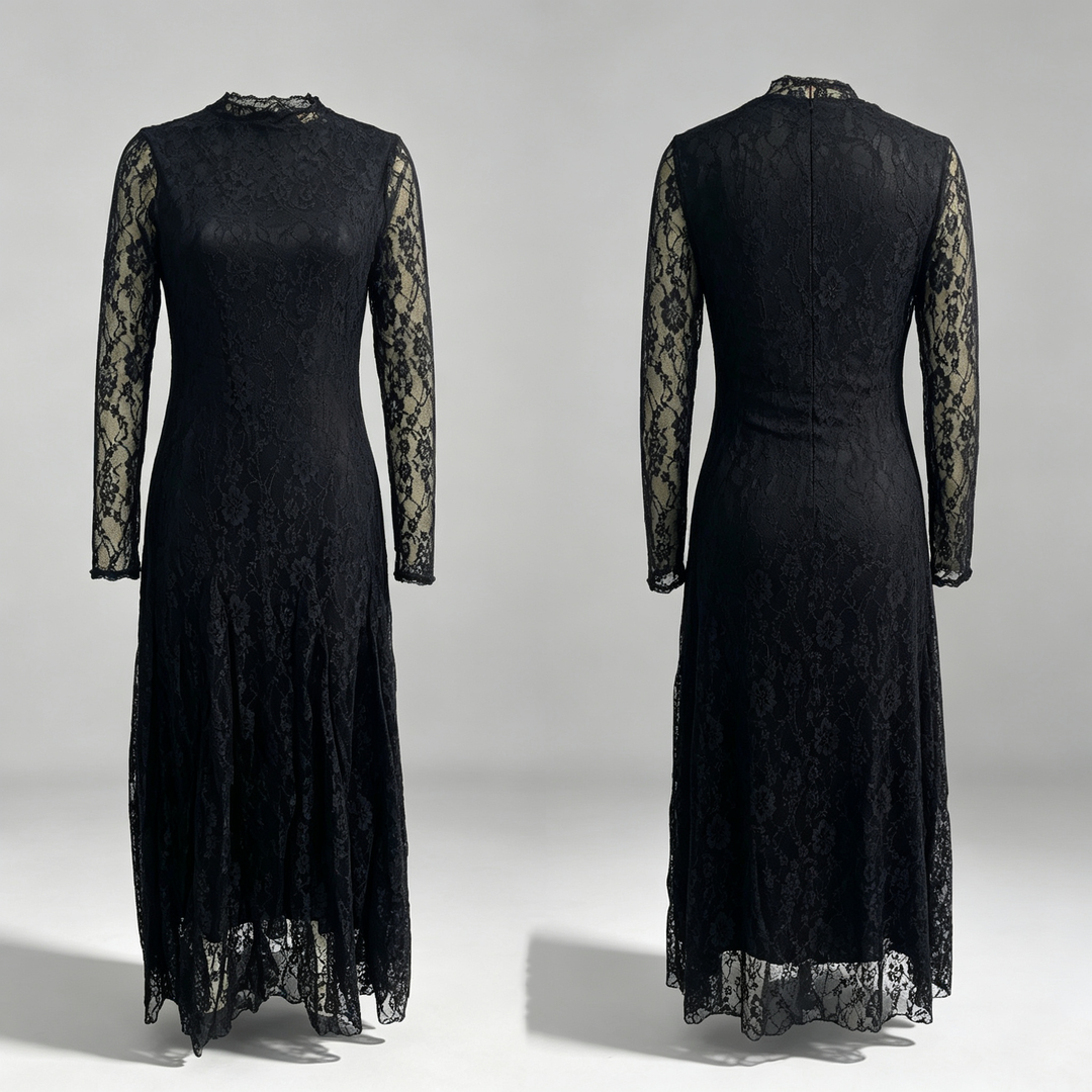 The Elara Lace Mock-Neck Maxi Dress