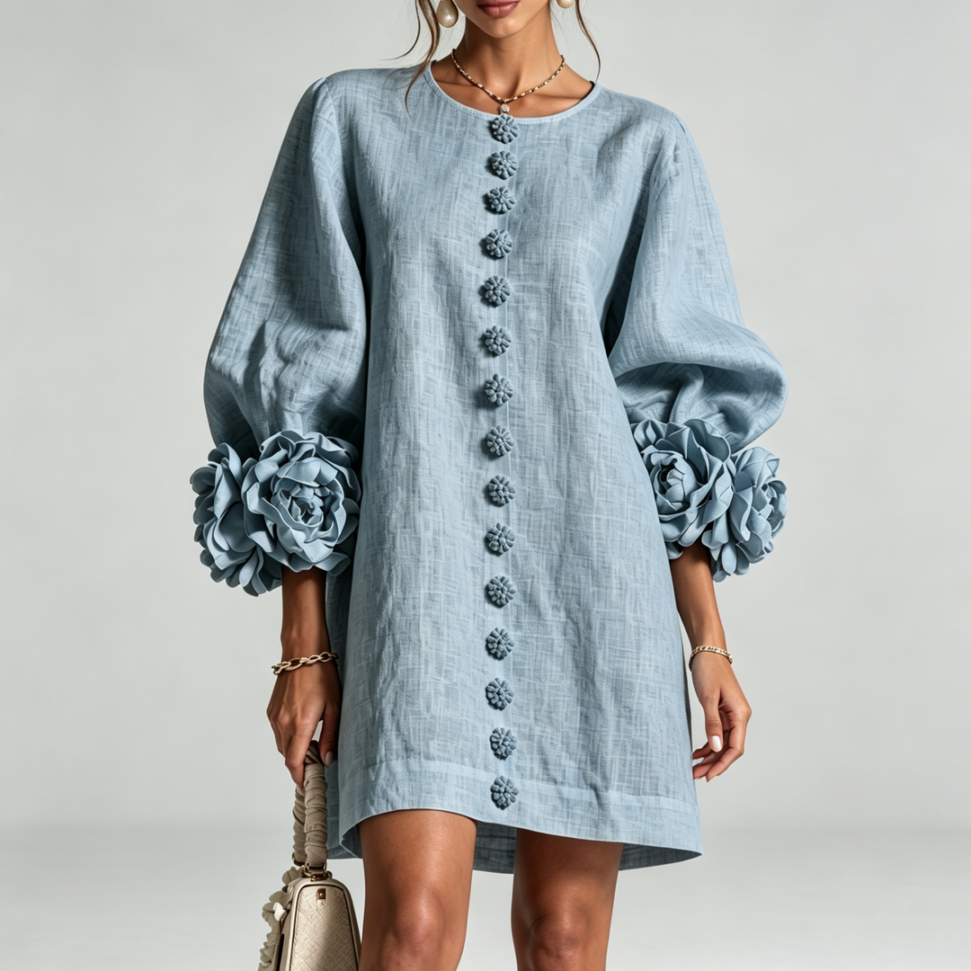 The Elara Sculpted Rose Cuff Mini Dress