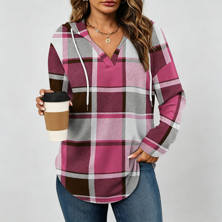 The Elara Plaid Hooded Tunic Top