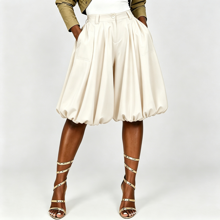 The Elara Bubble-Hem Pleated Shorts