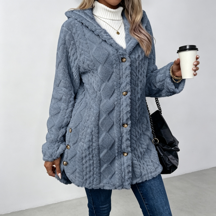 The Elara Sherpa Hooded Button Coat