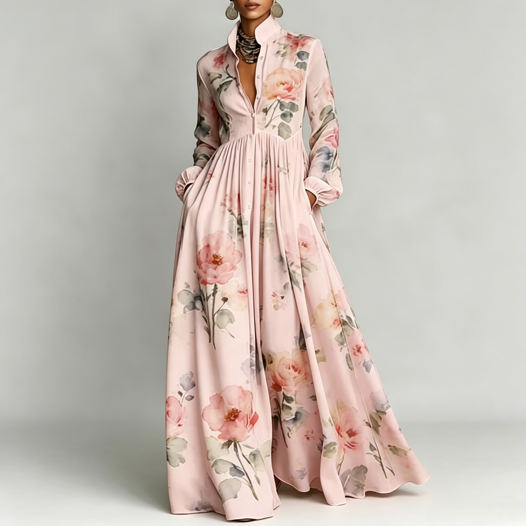 The Elara Printed Maxi Shirt Dress