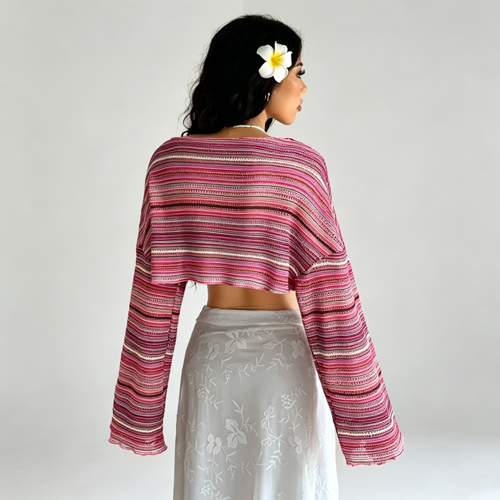 The Elara Striped Flare-Sleeve Knit Top
