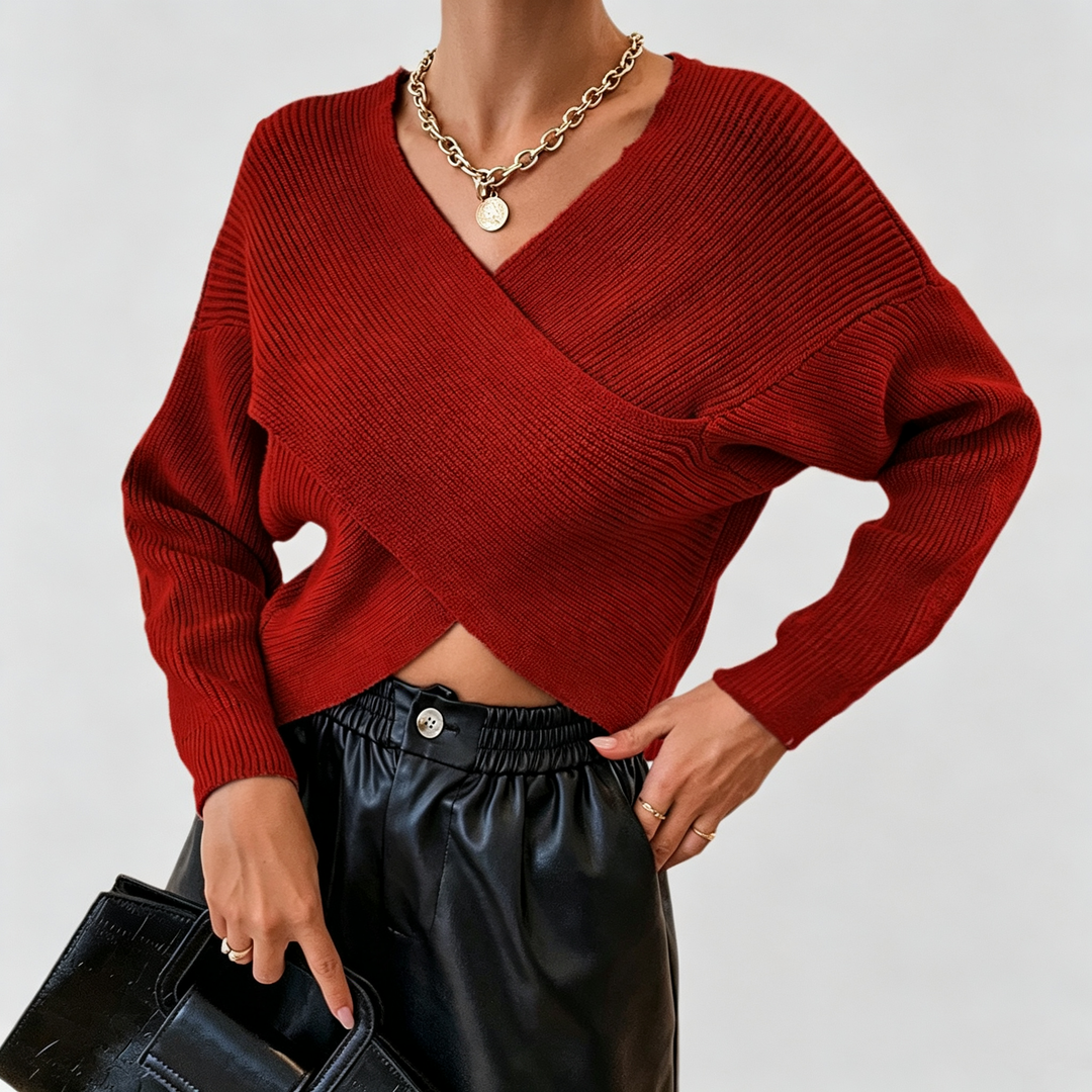 The Elara Wrap V-Neck Ribbed Knit Sweater