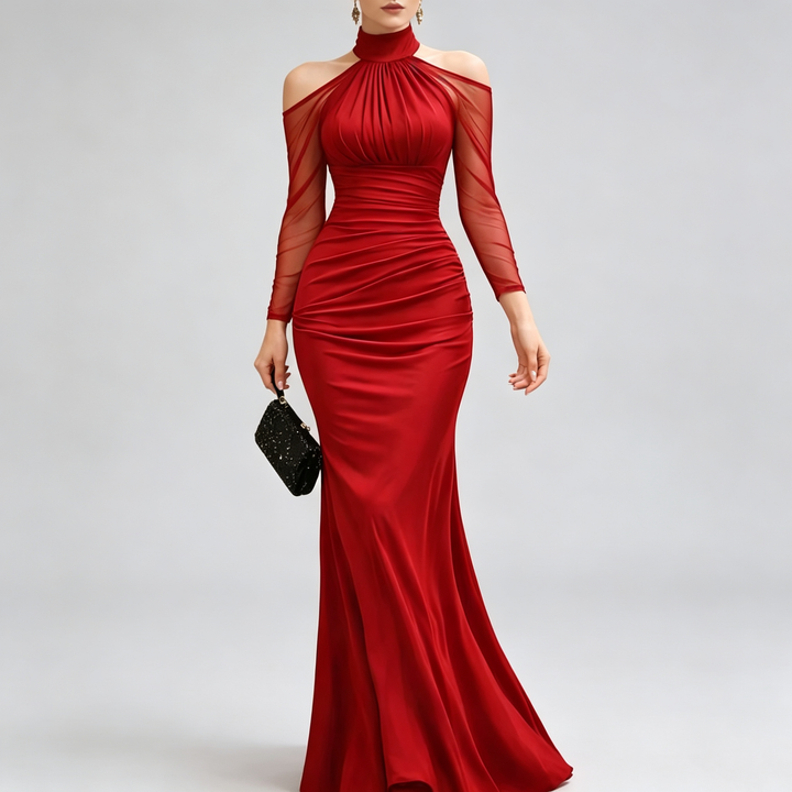 The Elara Sheer Cold-Shoulder Mermaid Gown