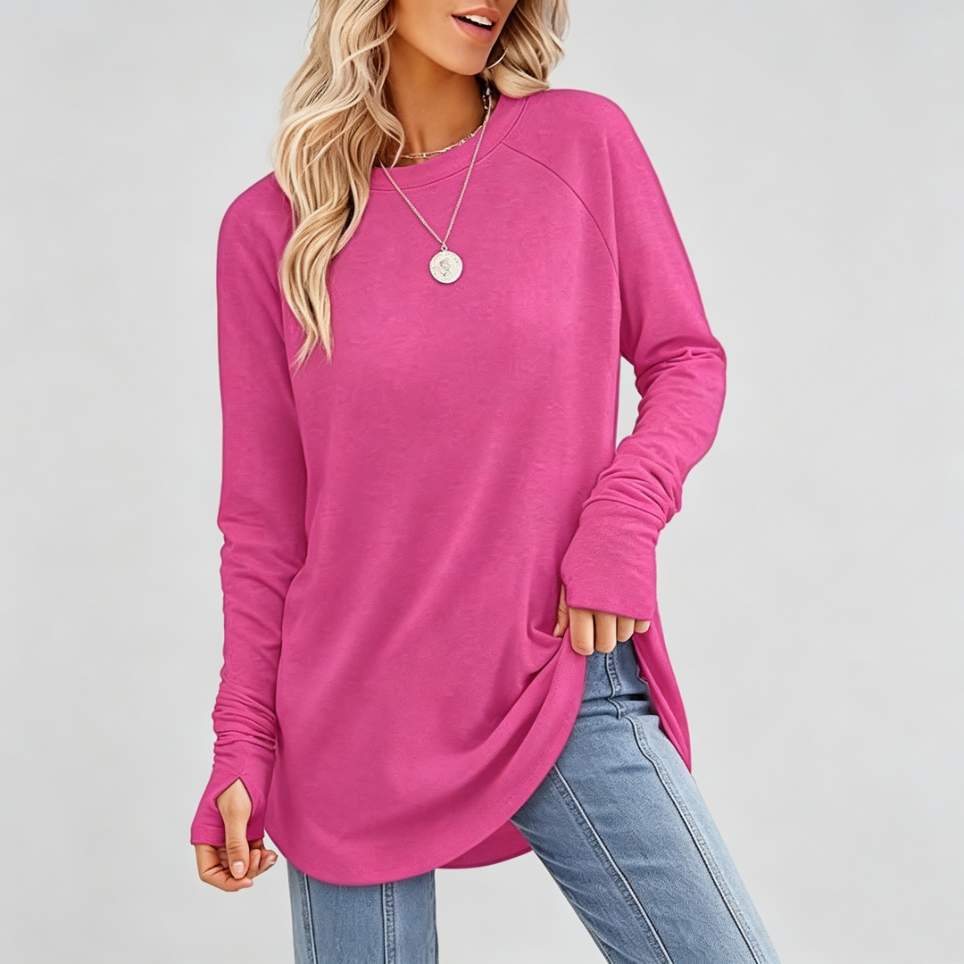 The Elara Thumbhole Curved-Hem Tunic Top