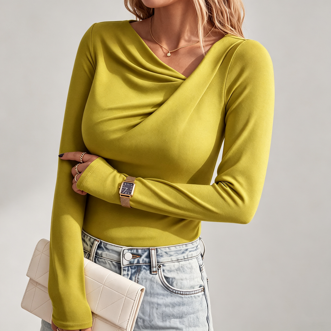 The Elara Asymmetric Draped V-Neck Top
