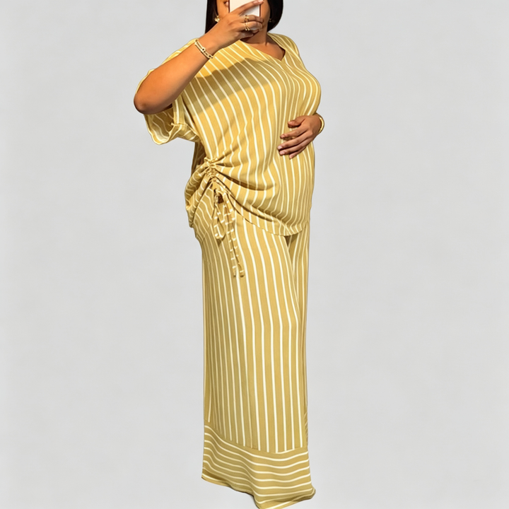 The Elara Breezy Stripe Wide-Leg Set