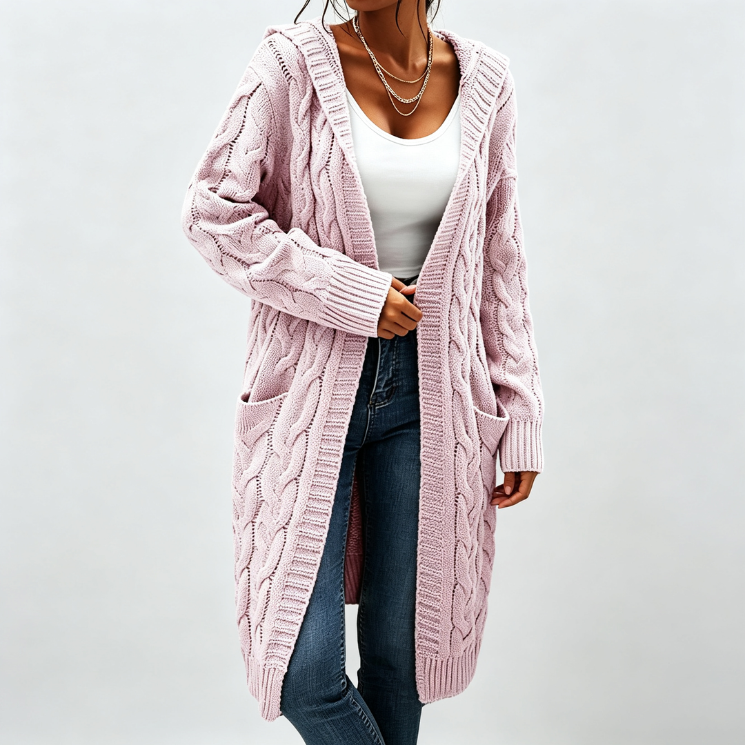 The Elara Cable-Knit Hooded Cardigan