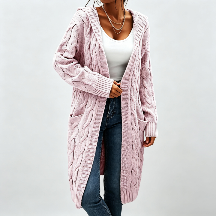 The Elara Cable-Knit Hooded Cardigan
