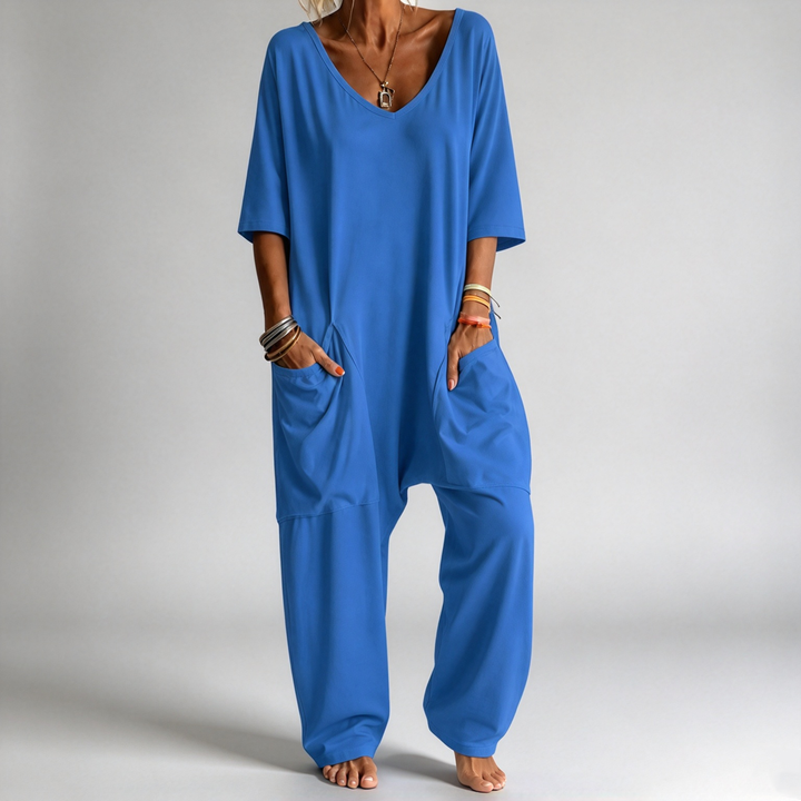 The Elara Relaxed V-Neck Pocket Jumpsuit