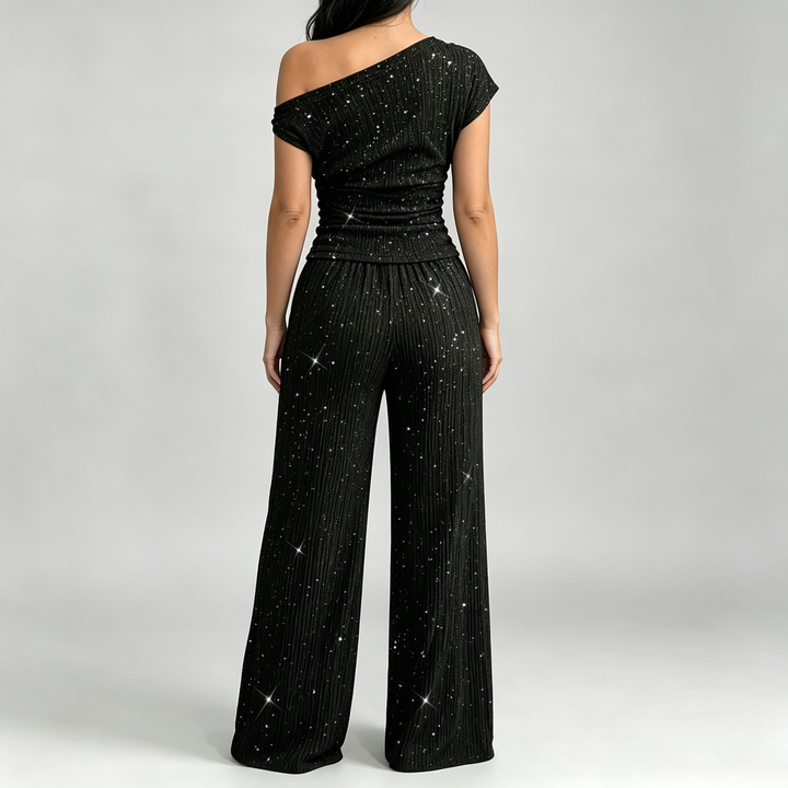 The Elara Rhinestone Asymmetrical Wide Leg Set