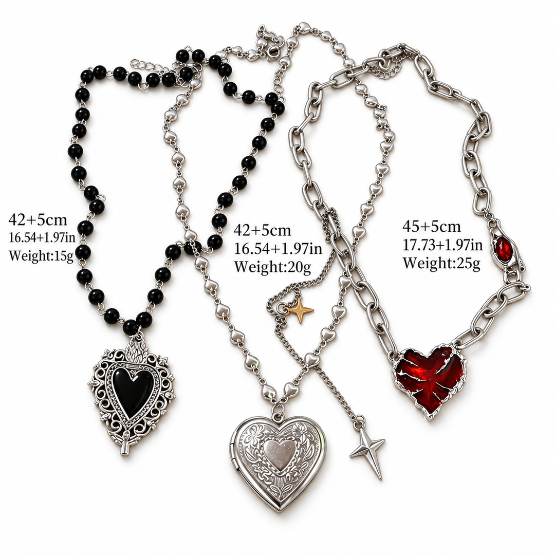 Gothic Heart Pendant Necklace Set