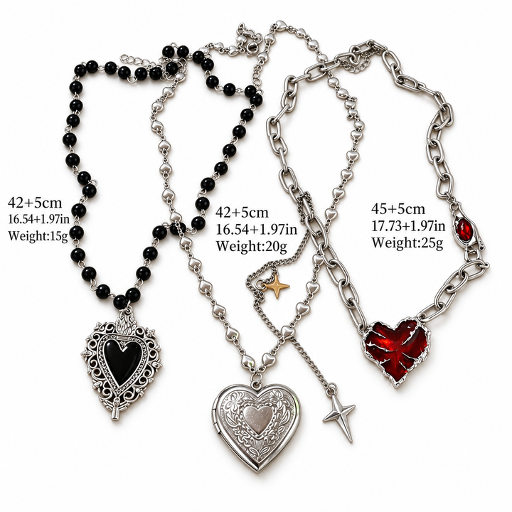 Gothic Heart Pendant Necklace Set