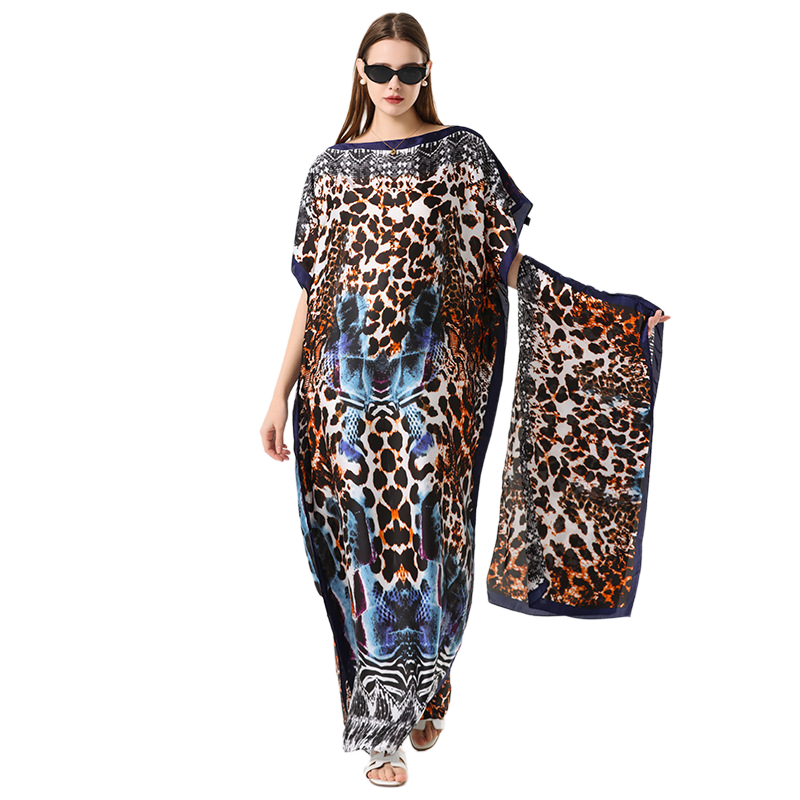The Elara Sahara Silk-Feel Kaftan & Scarf Set