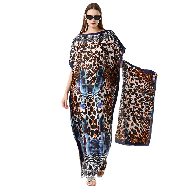 The Elara Sahara Silk-Feel Kaftan &amp; Scarf Set