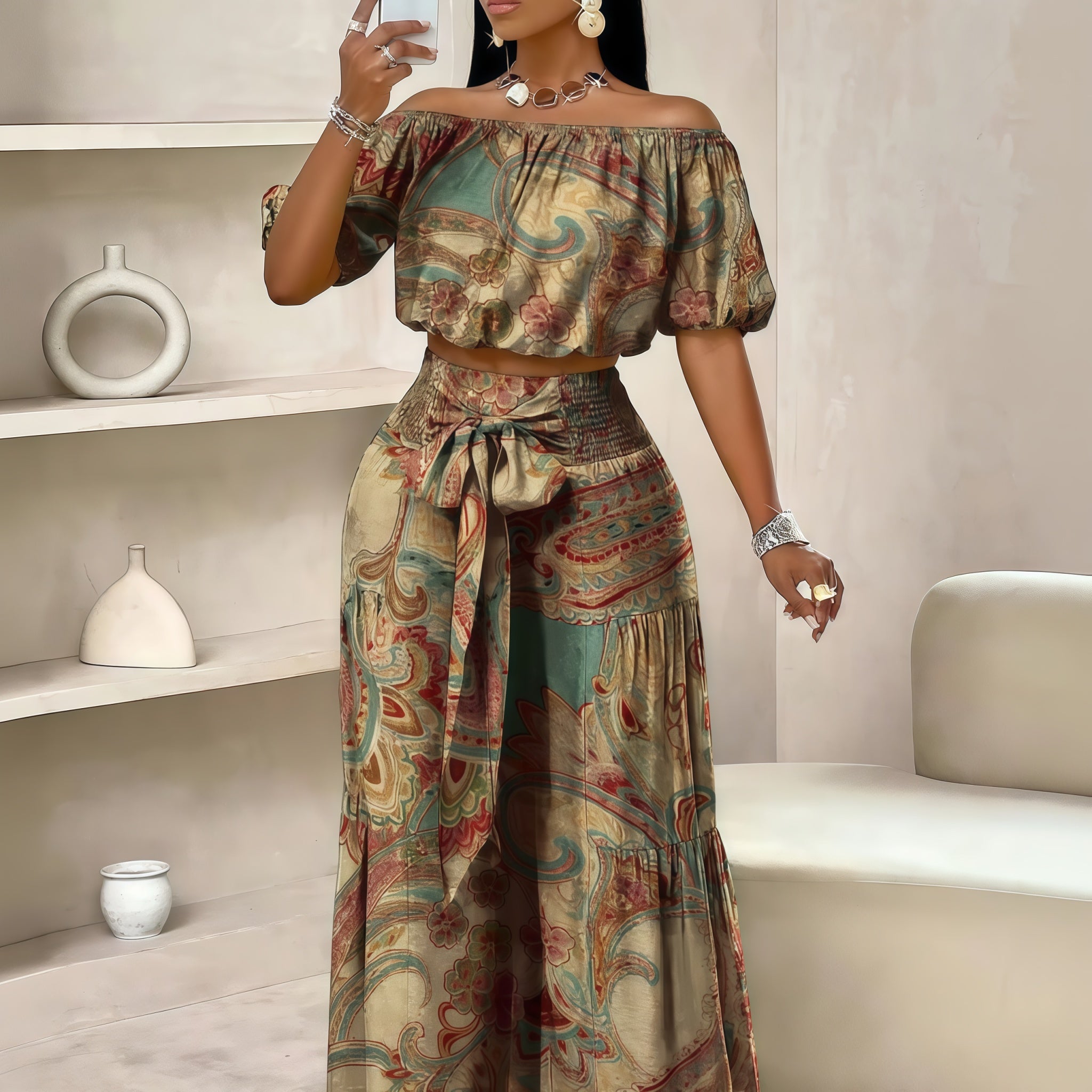 The Elara Paisley Palazzo Set