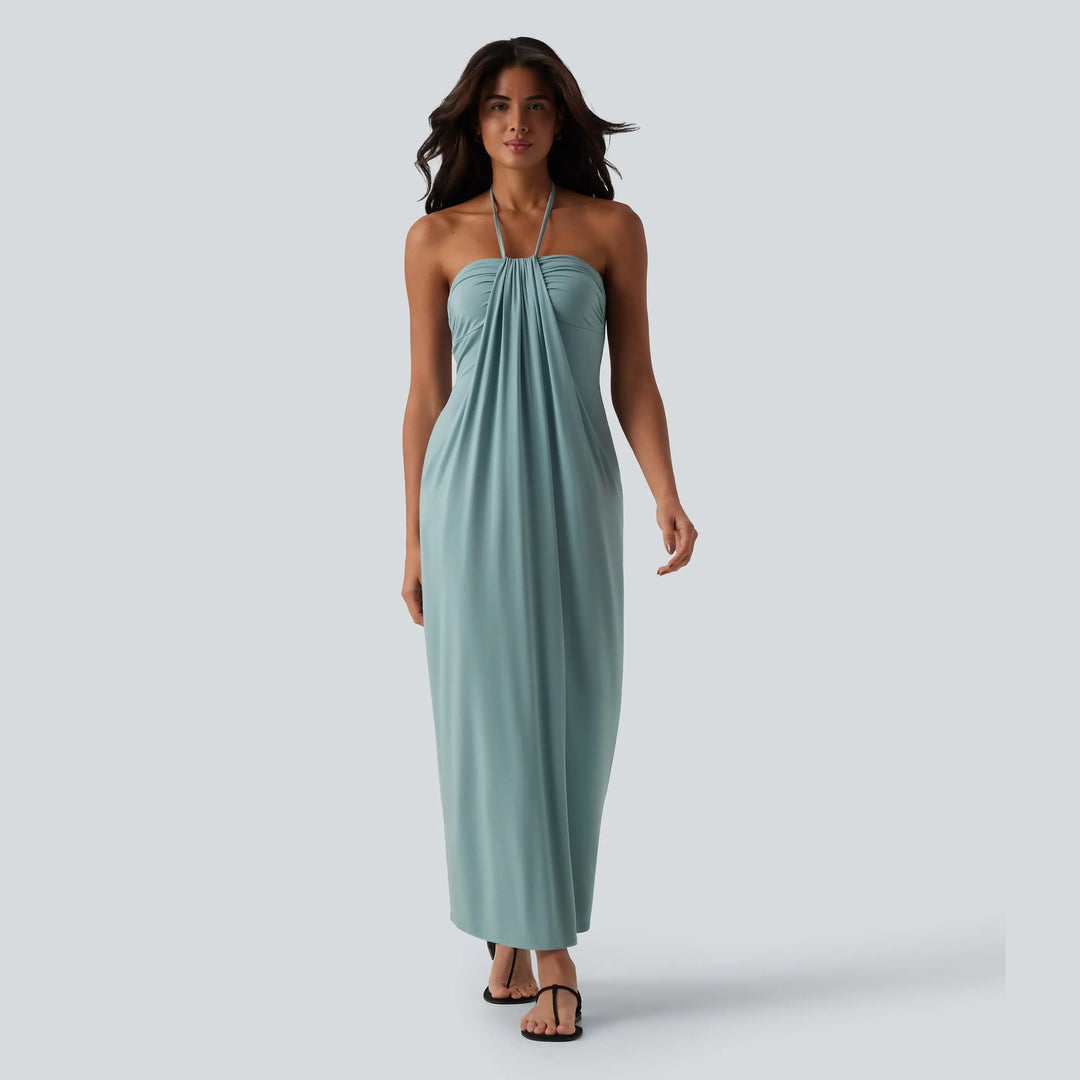 The Elara Halter Tie-Back Maxi Dress with Pockets