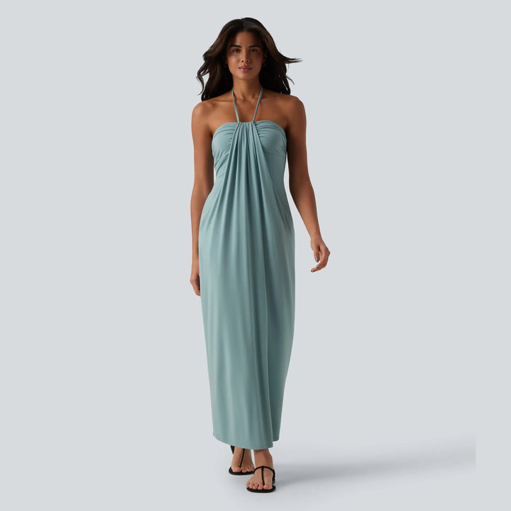 The Elara Halter Tie-Back Maxi Dress with Pockets