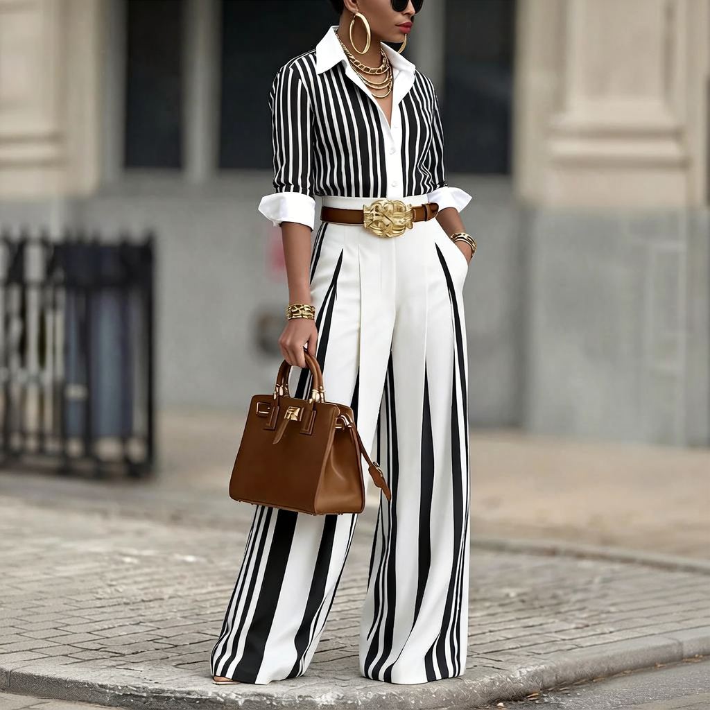 The Elara Old Money Striped Blouse & Palazzo Set