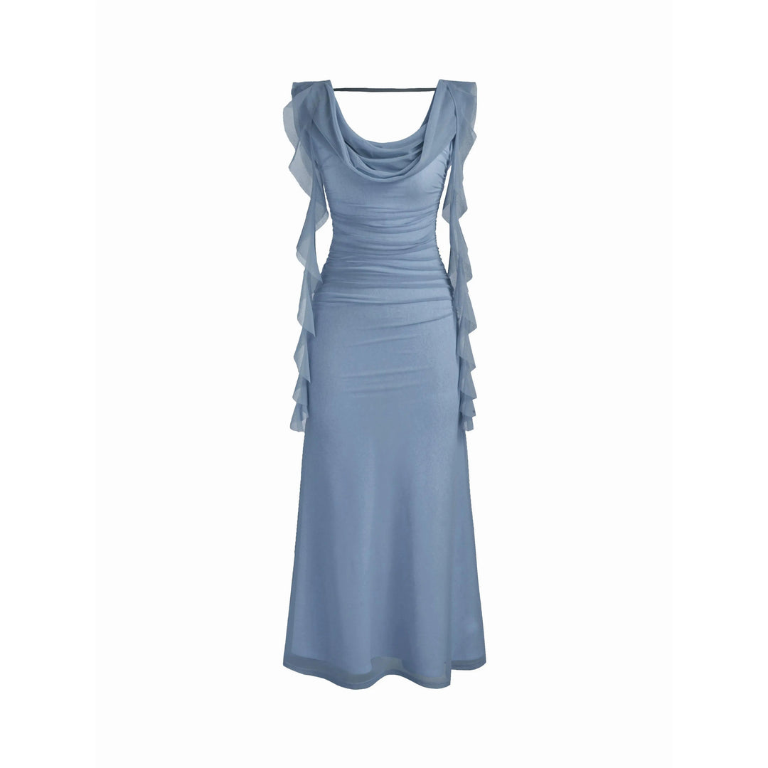 The Elara Cascading Ruffle Ruched Maxi